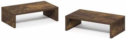 Furinno Classic Monitor Stand Riser Set of 2, Dual Monitor Riser, Amber Oak