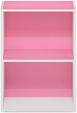 Furinno LUDER 2-Tier Book Shelf, Open Shelves Bookshelf, Pink/White