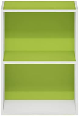 Furinno LUDER 2-Tier Book Shelf, Open Shelves Bookshelf, Green/White