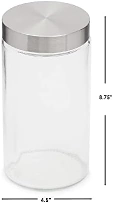 Home Basics Large 54 oz. Round Glass Canister Jar Container Fresh Sealed with Air-Tight Stainless-Steel Twist Top Lid fo