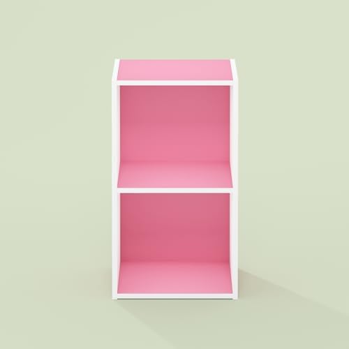 Hagen 2-Tier Open Shelf Storage Organizer, Bookcase, Bookshelf, for Living Room and Home Office, Blush Pink/White