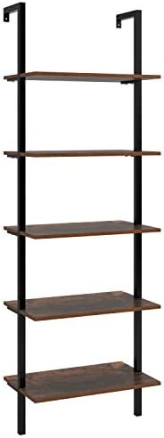 HHS 5 Tier Ladder Shelf, Wall Mounted Bookcase Dispaly Storage Rack Plant Flower Stand for Home Office, 23.6 x 7.3 x 72.
