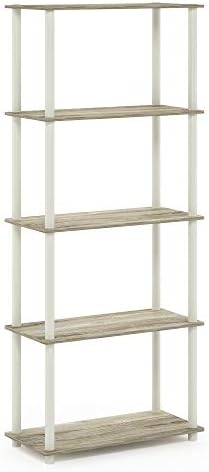 Furinno TURN-N-TUBE Storage Shelves, 5-Tier Book Shelf, Corner Shelf, Toolless Open Shelves, for Organization and Storag
