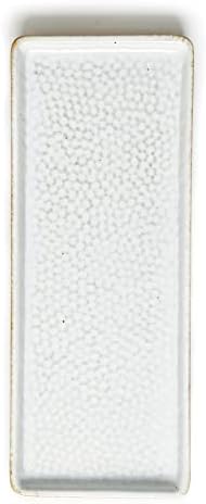 Vanity Tray with Brown Trim - Rectangular White Candle & Perfume Holder Organizer - 12"4.7" for Dresser, Table, Bathroom