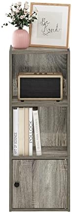 Furinno LUDER Book Shelf, 3-Tier Modern Bookshelf, Bookcase with 1 Door Storage Cabinet, 9.3 x 12 x 31.5, for Organizati