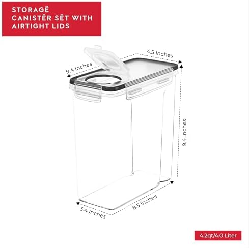 Cereal Containers Storage 2 Pack 135 fl. oz Cereal Dispenser Countertop, Airtight Food Storage Containers for Pantry Organization and Storage, Bpa-free Cereal Storage Container with Marker & Labels