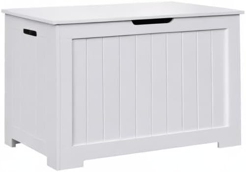 LEMY Storage Chest/Bench, 30 Inches Wooden Toy Organizer with 2 Safety Hinges, Storage Box for Entryway, Bedroom, Living Room, White