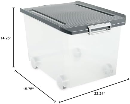 Tatay Multipurpose Storage Box with lid, 60L Capacity, with Wheels, BPA-Free Polypropylene Plastic, Transparent with Gre