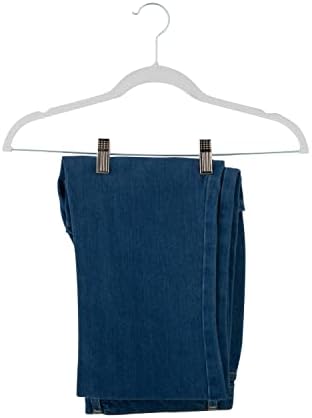 Simplify 24 Pack Velvet Hangers with Clips | Skirt and Pants | Slim Space Saving | Closet Organization | Non-Slip | Prevent Creases | Swivel Neck | Durable | White