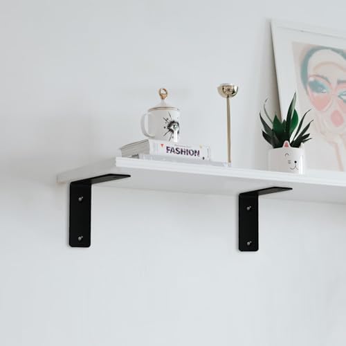 L Floating Shelf Brackets,4 Pack Heavy Duty L Brackets for Shelves, L 6" X H 4" Black Metal Countertop Support Brackets,