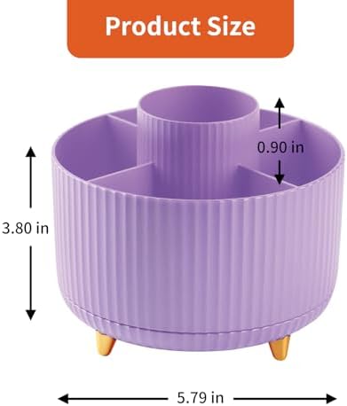 Desk Pencil Pen Holder, 5 Slots 360°Degree Rotating Pen Organizers for Desk, Desktop Storage Stationery Supplies Organizer, Cute Pencil Cup Pot for Office, School, Home, Art Supply, Purple