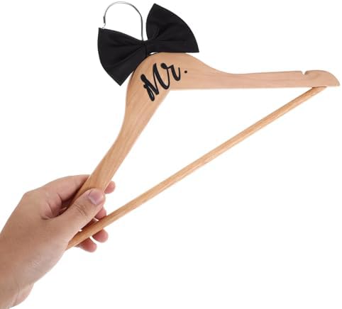 ABOOFAN Bride and Groom Hangers, 2 Pack Wooden Wedding Dress Hanger for Gown and Tuxedo, Mr and Mrs Set with Bow Tie, Non-Slip Shoulder Notches, Photography Prop and Keepsake