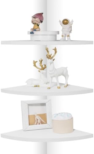 Corner Wall Shelves, Wood Corner Floating Shelves with Cable Raceway, Wall Mount Storage Display for TV Accessories, Mon