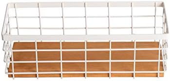 TIEYIPIN Small Metal Wire Storage Basket, Detachable Wood Base Storage Organizer Bin Basket for Kitchen Cabinets, Bathro