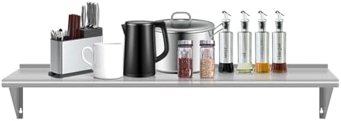 12" D x 48" W Stainless Steel Wall Mounted Shelves, Floating Shelving with Brackets, Commercial Shelf Perfect for Restau