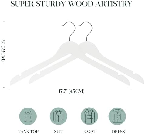 White Wooden Hangers - 20 Pack - Durable Wood Hangers Ideal for Everyday Use & Wedding, for Dress, Coats, Camisole