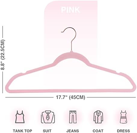 Velvet Hangers 50 Pack,Pink Felt Hangers,Durable Non Slip Hangers
