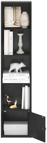Furinno LUDER Book Shelf, 5-Tier Modern Bookshelf, Bookcase with 1 Door Storage Cabinet, 9.3 x 12 x 52, for Organization