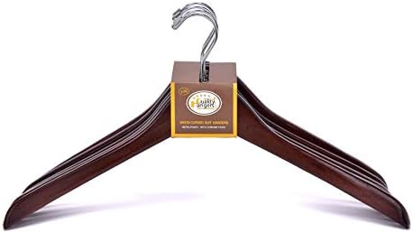 Quality Hangers Wooden Curved Coat Hangers - Smooth Solid Wood Pants Hanger With Chrome Swivel Hook - Perfect for Suits and Jackets - Walnut - 5 Pack