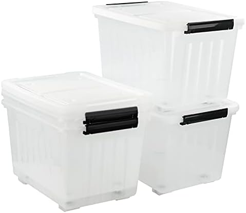Bringer 4-Pack 30 L Clear Plastic Storage Box, Large Wheeled Storage Bin