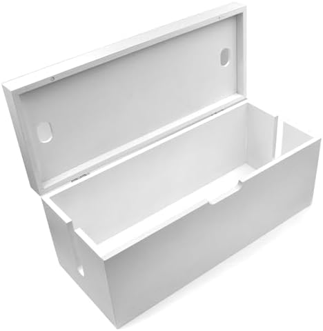 15 Inch Bamboo Large Cable Management Box, White Cord Organizer