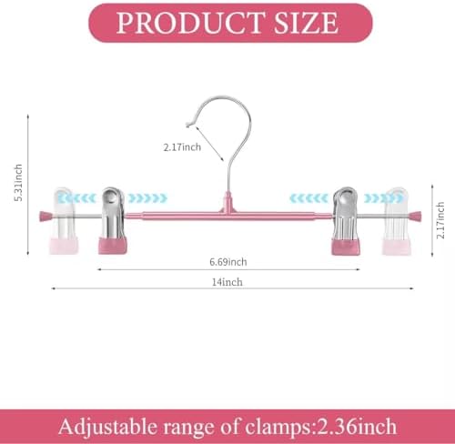 14 Inch Pants Hangers with Clips Skirt Hangers, 10 Pack, Pink