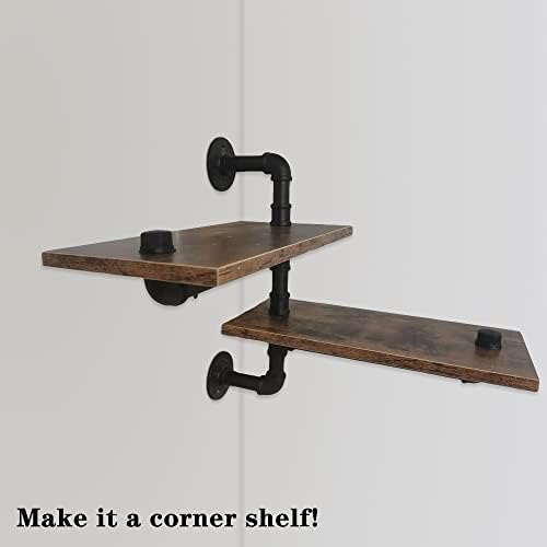 2 Tier Industrial Shelves, Industrial Pipe Shelving, Pipe Corner Shelves with Wood Planks, Floating Shelves Wall Mounted