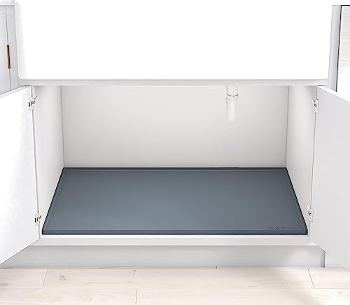 BASIN - Under Sink Mat for Bathroom - The Original Silicone Under Sink Mats for Bathroom Waterproof - Under Sink Tray for Bathroom Waterproof - Under Sink Cover Vanity Liner Gray 28x19