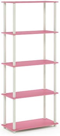 Furinno TURN-N-TUBE Storage Shelves, 5-Tier Book Shelf, Corner Shelf, Toolless Open Shelves, for Organization and Storag