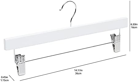 Amazon Basics Durable Wooden Pants and Skirt Hangers with Clips, Closet Organizer, White, 10-Pack