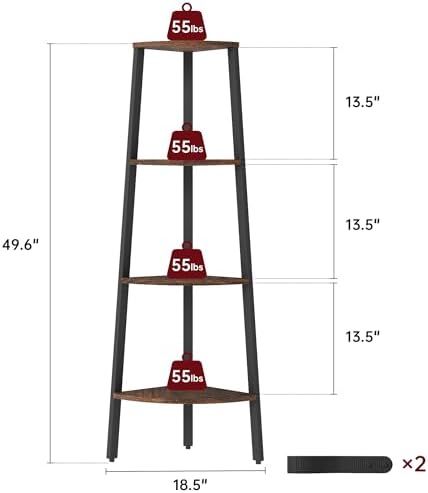 Corner Shelf, 4 Tier Ladder Corner Bookshelf, Rustic Brown