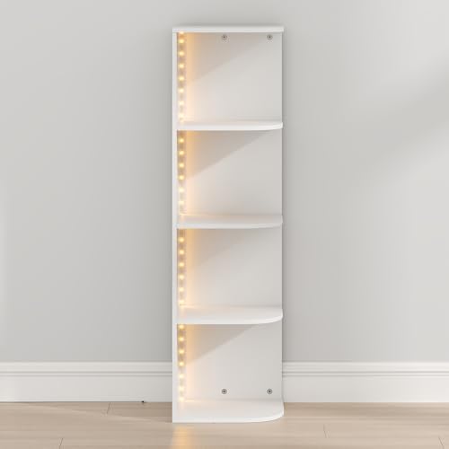 Furinno PASIR Book Shelf with LED Lights, 4-Tier Bookshelf, Open Corner Shelf Bookcase, 9.3 x 12 x 41.4, for Home Office