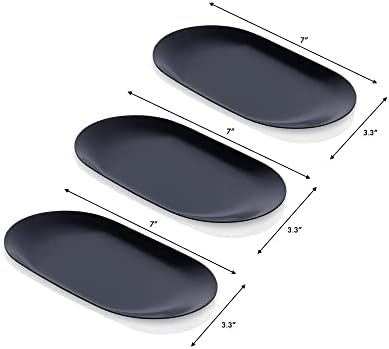 Black Stainless Steel Tray Set of 3, 7 Inch Oval Vanity Trays