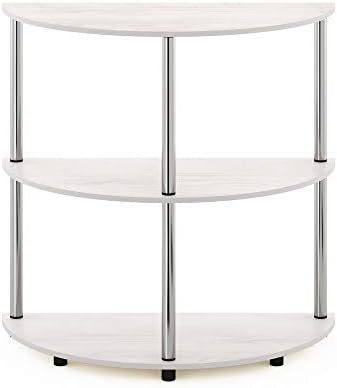 Furinno Frans Turn-N Half Round Console Table with Stainless Steel Tubes, White Oak, 15.6D x 31.1W x 30.8H in