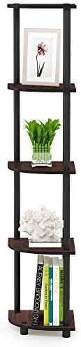 Furinno TURN-N-TUBE Corner Shelf, 5-Tier Corner Bookshelf, Open Storage Shelves, for Organization and Storage, Living Ro