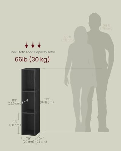 VASAGLE Bookshelf, 3-Tier Bookcase, 7.9 x 9.4 x 37.3 Inches
