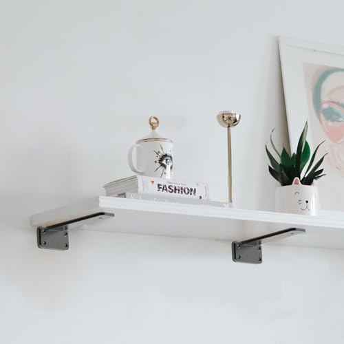 Floating Shelf Brackets Upgraded,4 inch, Black Heavy Duty Iron Shelf Brackets, Industrial Modern Floating Shelf Support