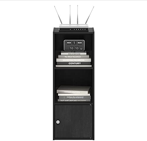 Furinno LUDER Book Shelf, 3-Tier Modern Bookshelf, Bookcase with 1 Door Storage Cabinet, 9.3 x 12 x 31.5, for Organizati