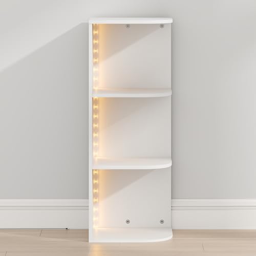 Furinno PASIR Book Shelf with LED Lights, 3-Tier Corner Bookshelf, Open Shelves Bookcase 9.3 x 12 x 31.5, for Home Offic