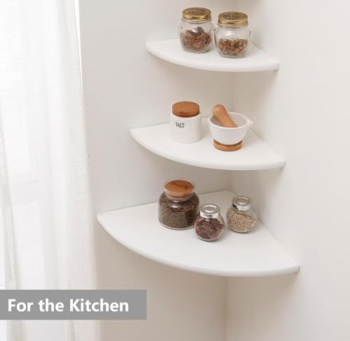Corner Shelf, Solid Oak Wood Floating Corner Shelf Wall Mount Round End Floating Speaker Shelves with Wire Hole for Smal