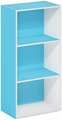 Furinno LUDER 3-Tier Book Shelf, Open Shelves Bookshelf, Light Blue/White
