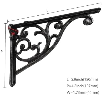 Ornate Decorative Shelf Brackets 6 inch Small Wall Mounted Shelving Bracket 4 Pack Black Iron Vintage Metal Shelf Bracke