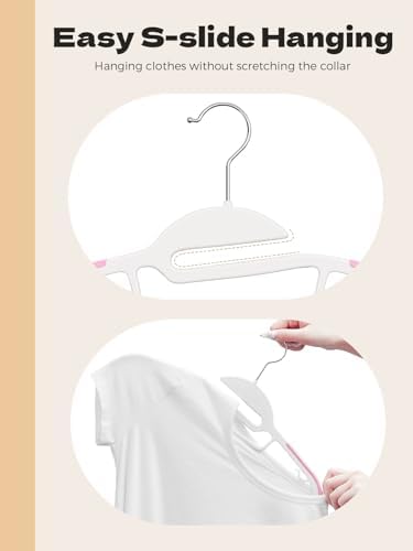 HOUSE DAY Slim Plastic Hangers with Non Slip Rubber Pads, 100 Pack, Pink