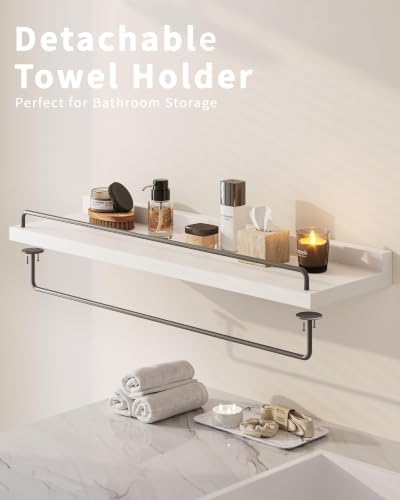 Seocry Bathroom Shelves, Wall Shelf Set of 3, Floating Shelves, Shelves for Room Wall, Bathroom Decor (White Grey, 23.1