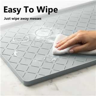 MateeyLife Silicone Mat Waterproof 12"X19", Ideal for Dog and Cat Food Mat, Dog Bowl Mats for Food and Water, Pet Placemat with Lip for Messy Drinkers to Protect Floor, Light Grey