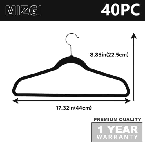 MIZGI All Black Velvet Hangers 40Pack,Premium Flocked Clothes Hangers,Non-Slip Felt & Sturdy Heavy Duty Coat & Suit Hangers for Space Saving, No Hanger Marks