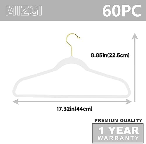 MIZGI Premium White Velvet Hangers, 60 Pack, Anti-Slip, Lightweight, Space Saving, Suitable for Coats, Shirts, Sweaters, Dresses, Pants, and More