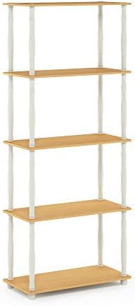 Furinno TURN-S-TUBE Storage Shelves, 5-Tier Book Shelf, Corner Shelf, Toolless Open Shelves, Classic Tubes, for Organiza