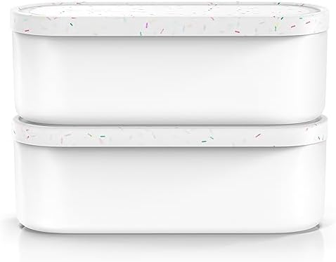BALCI Ice Cream Containers 2 Quart Set of 2 - White With Sprinkles