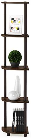 Furinno Turn-N-Tube Toolless Assembly Corner Shelf, 5-Tier Black Corner Bookshelf, Open Storage Shelves, for Organizatio